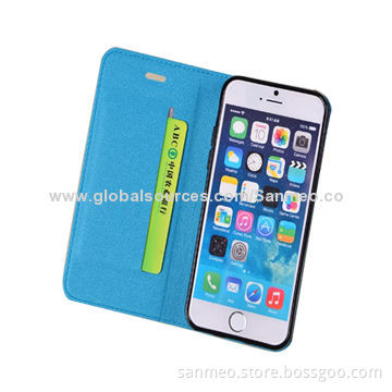 Leather Mobile Phone Case for iPhone 6, Gold Sand Glitter Pull-in, Ultra-thin Holder WalletNew